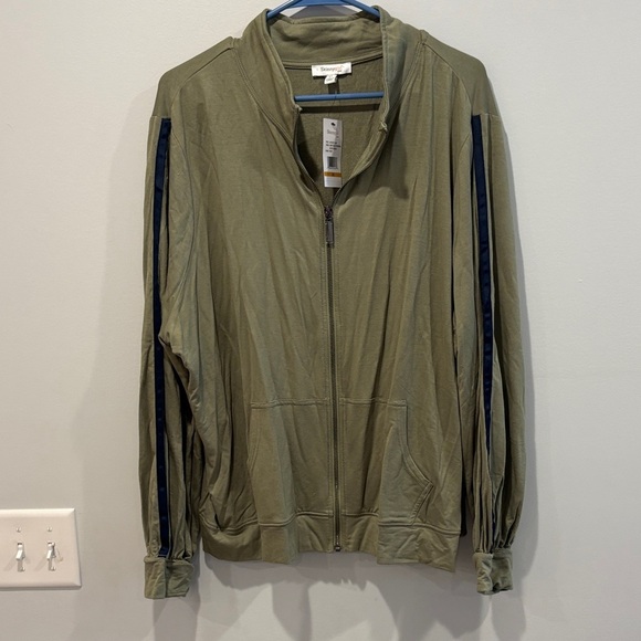 Skinnygirl Tops - Skinnygirl Olive Green Zip-Up Hoodie with Navy Stripes
